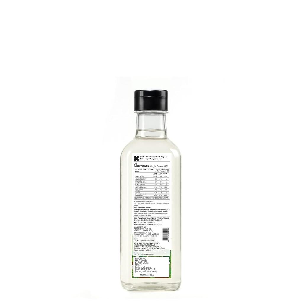 Kapiva Virgin Cold-Pressed Coconut Oil 100 Ml Pure Unrefined Organic For Daily Cooking Healthy Skin And Hair Care Routine