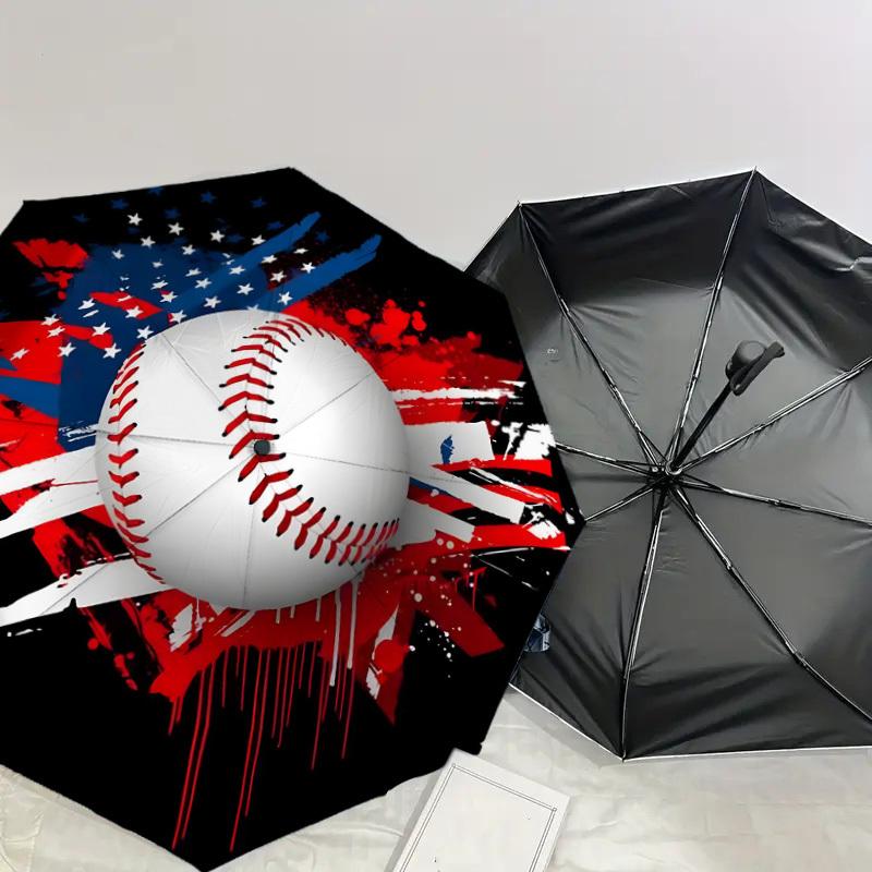 1 Stück Amerikanisches Baseball-Kunstwerk Regenschirm mit Kunststoffgriff, Geeignet für alle Jahreszeiten Zuhause Reise Outdoor-RegenschirmDD1607