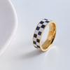 Titanstahlring für Damen, Schwarz-Weiß-Schachbrettmuster, Leichter Luxus, Gleicher Stil, Trendiger Zeigefinger, Koreanisch