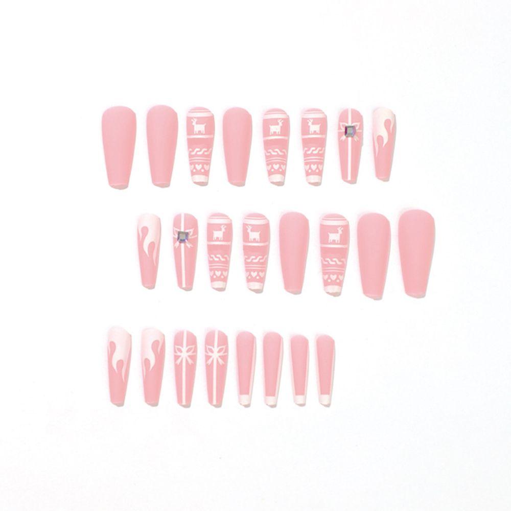 24 pz Unghie Finte Staccabili a Forma di Bara Rosse con Cristalli d'Amore Motivo Natalizio Fiore Copertura Totale