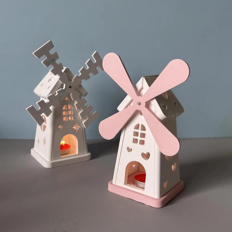 Windmill House Silicone Molds DIY 3D Tea Light Cup Holder Gypsum Plaster Concrete Mould Craft Ornament UV Epoxy Resin Tool