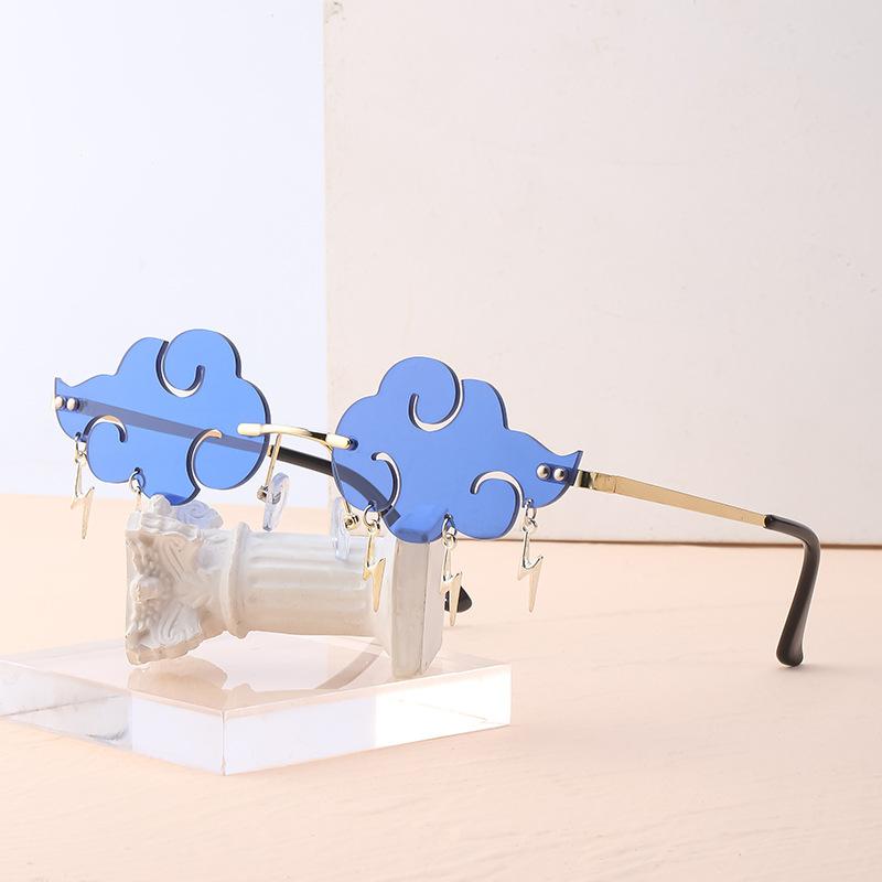 Lightning Pendent Sunglasses Funny Clouds Shaped Sunglasses Rim-Free Sunglasses 90s Disco Party Spectacles Sun Spectacles Steampunk