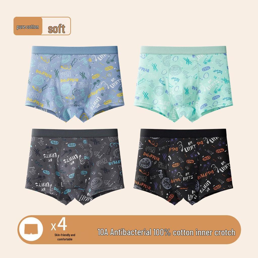 A-Class Pure Cotton Boys' Boxer Briefs - Antibacterial, Breathable Underwear for Teens and Students
