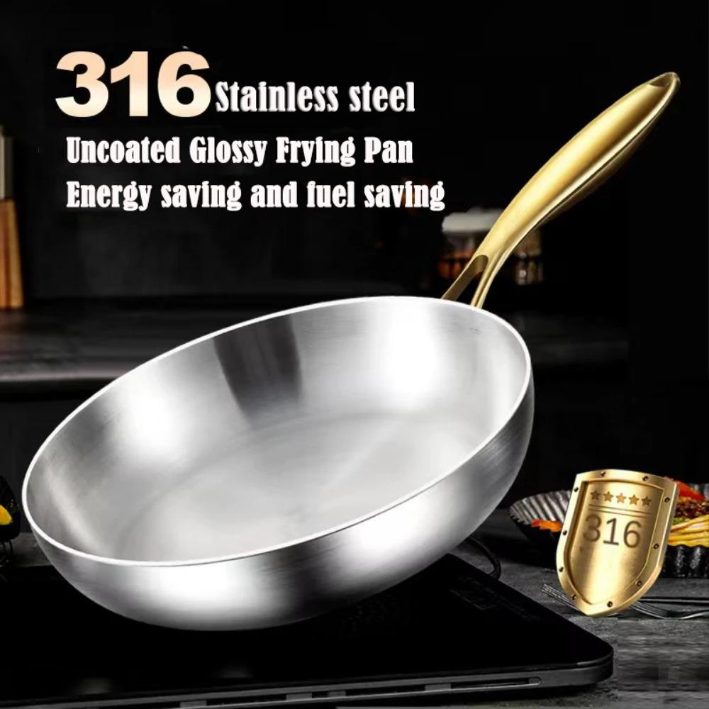 Kitchen Frying Pan 316 Stainless Steel Frying Pan Uncoated Non Stick Kitchen Cooking Pot Suitable for Gas Stove Induction Cooker