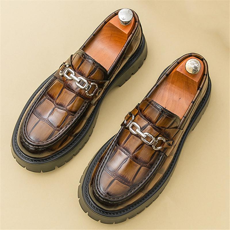 Fashion British New Fashion Men's Metal Chain Thick-soled Height Increasing Shoes Male Moccasins Wedding Prom Homecoming Footwear