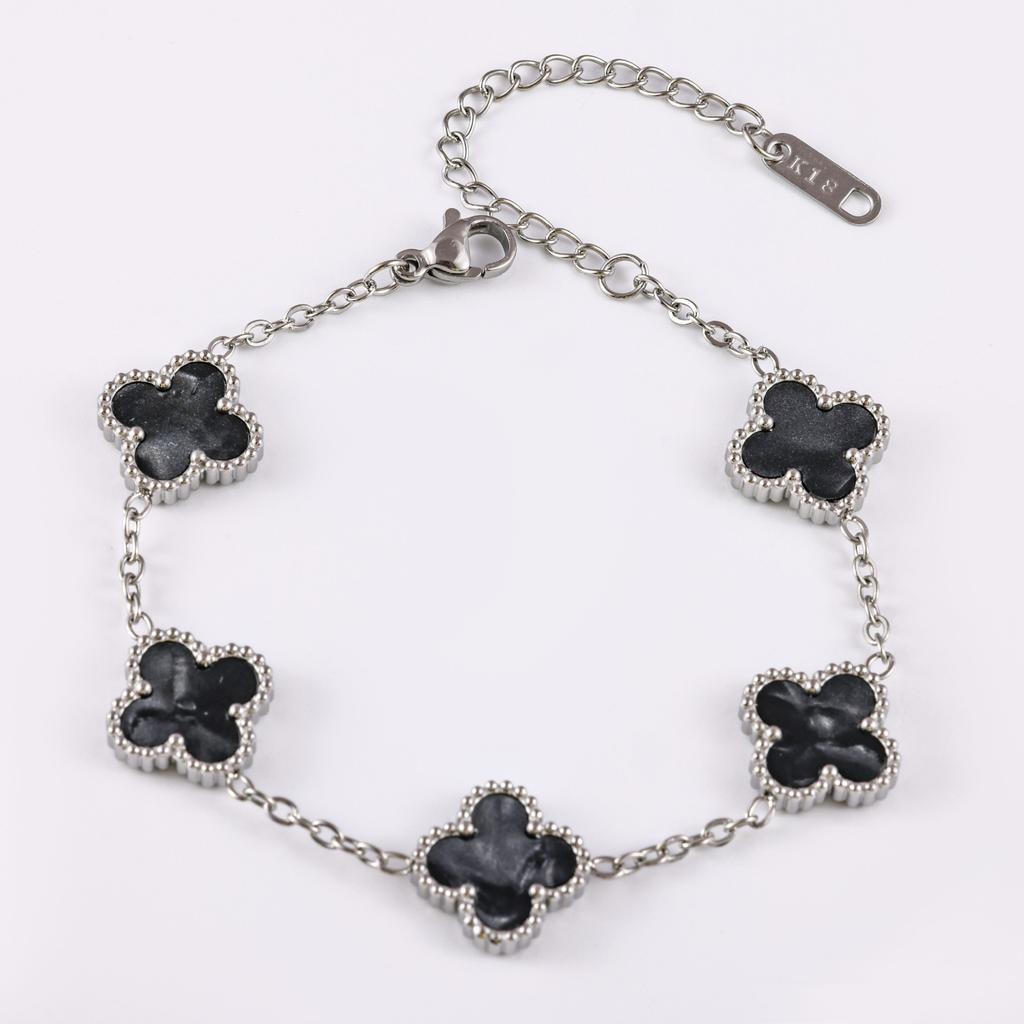 13mm Four Leaf Clover Bracelet Non Fading Double Sided Lucky Fritillaria Fashion Premium Silver