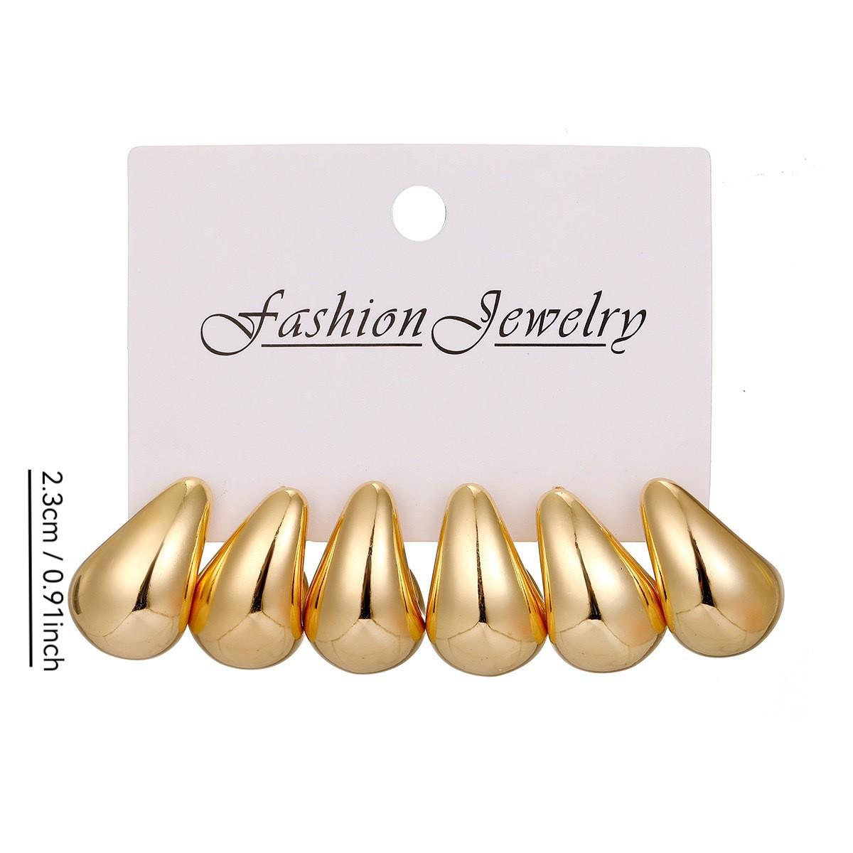 Stylish C-Shaped Water Drop Gold Earrings: 3-Piece Geometric Set