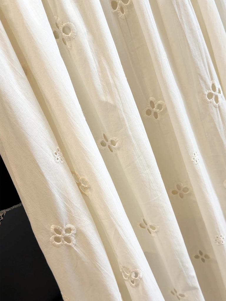 2026 Spring White Elegant Embroidered Midi Skirt: Women's High Waist Hollow Flower Draping Design