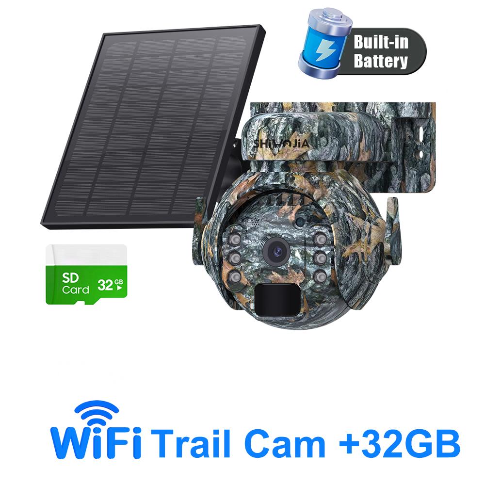 SHIWOJIA 3K 5MP 4G SIM Panel Security PTZ Night Vision PIR Human Detection Surveillance Solar Battery Camera