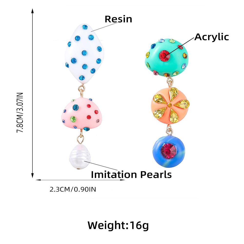 Cute Exaggerated Irregular Geometry Candy Colorful Resin Acrylic Imitation Pearl Dangle Earrings for Women Summer Jewelry Gifts