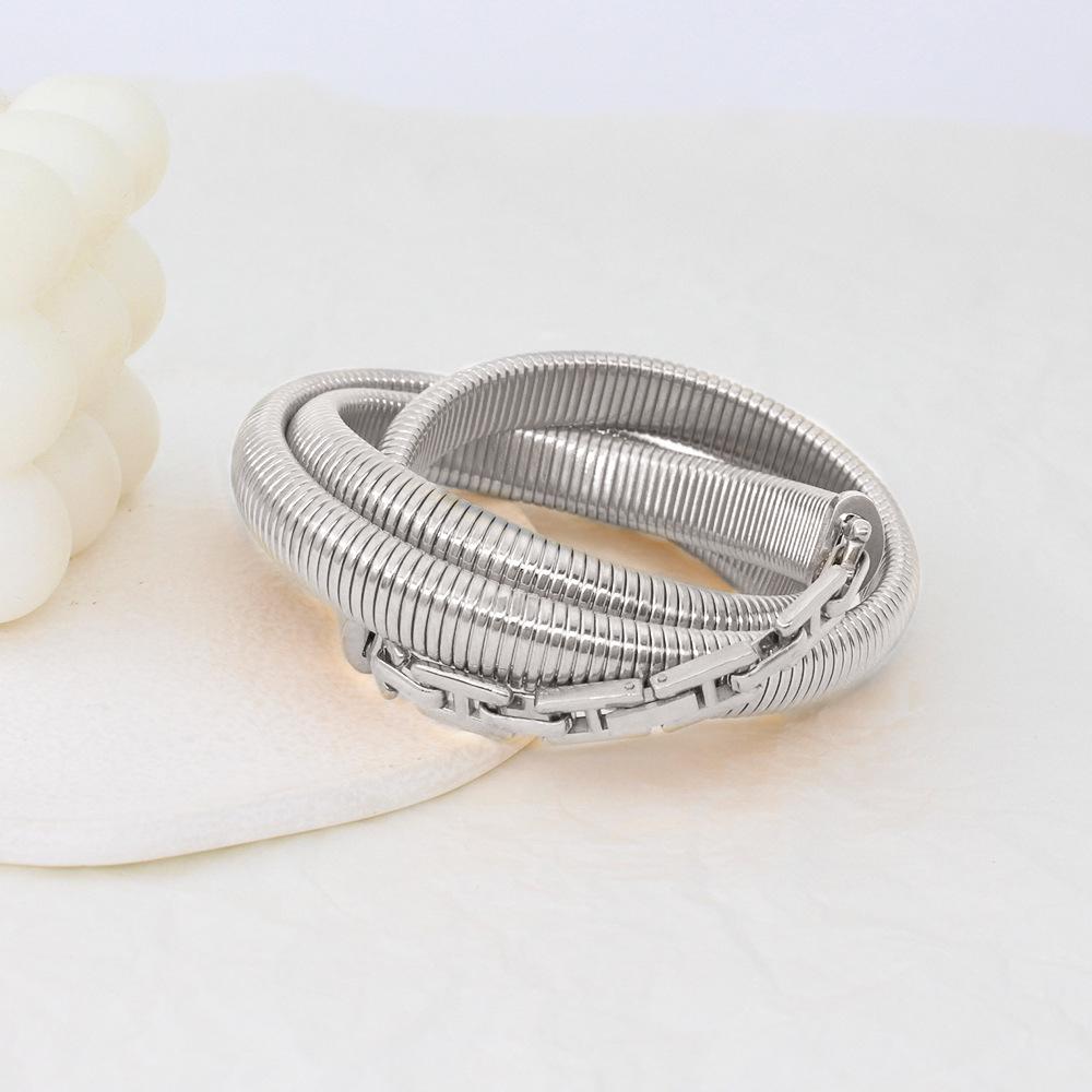 Trendy Metal Three-Layer Threaded Chain Bracelet - European American Hip Hop Style
