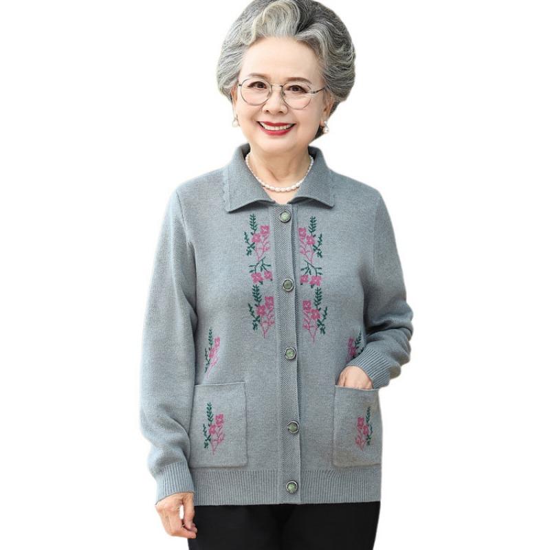 Autumn and winter grandma's new plush sweater thickened cardigan medium and old women's coat mother knitted sweater
