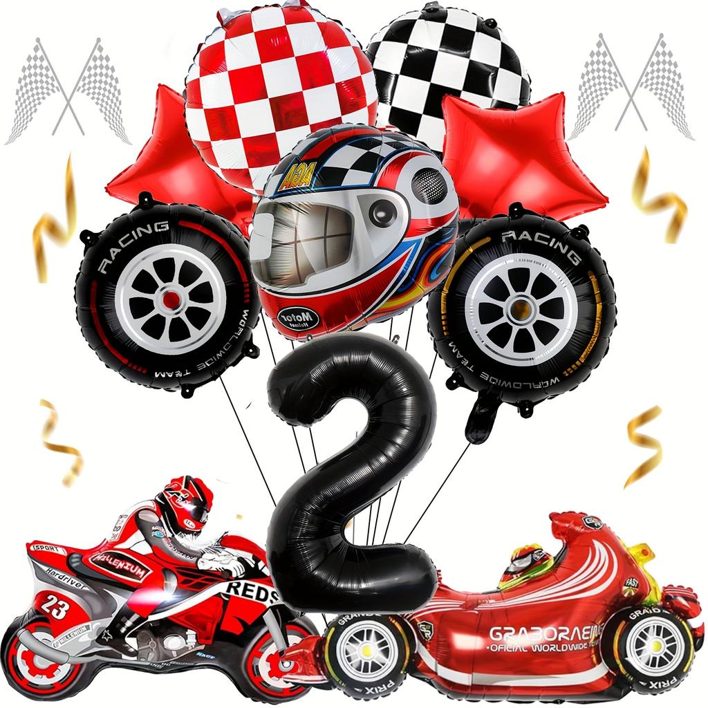 12pcs Racing Party Decoration 40inch Black Number Balloon Plaid Balloon Tire Motorcycle Balloon Striped Racing Tire Grid Digital