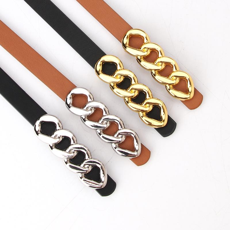 Stylish Women's Chain Plate Buckle Skinny Belt - Fashion Accessory for Dresses & Jeans