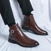 Fashion Chelsea Boots Men's Formal Leather Oxford Shoes Dress Boots Men's Side Zipper British Fashion High-tops Plus Size 38-47