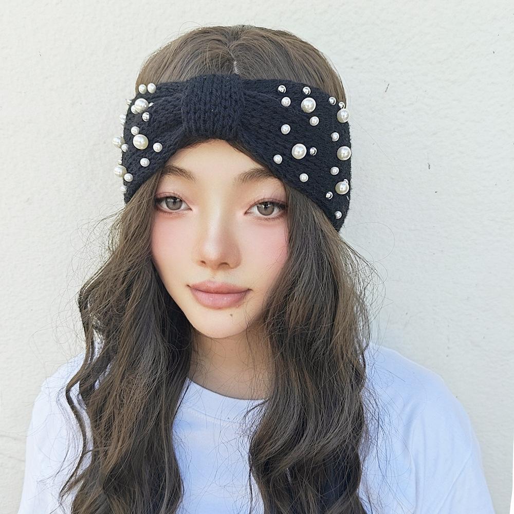 New Wide Bowknot Pearl Headbands For Woman Warm Hairband Elastic Sports Yoga Headwear Girls Hair Band Winter Hair Accessories