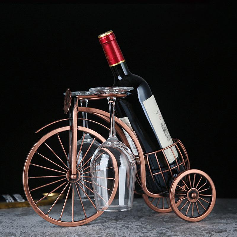 YOMDID Creative Carriage Bike Wine Rack Wine Glass Holder Retro Wine Bottle Display Rack Bar Dining Table Decor Wine Organizer