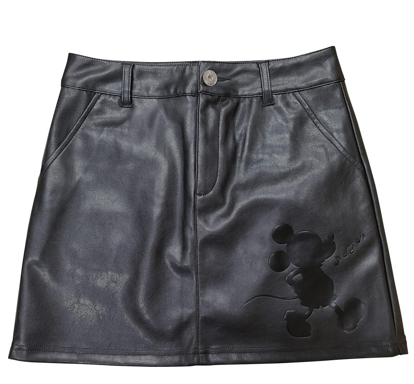

7852 Mickey Mouse Embossed Faux Leather Skirt [Delsol] (LL) чорний
