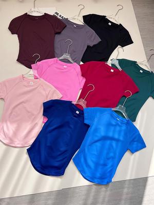 Camiseta Deportiva DFYNE para Mujer sin Costuras de Alta Elasticidad que Absorbe la Humedad de Manga Corta