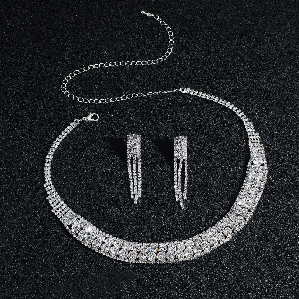 Luxuriöses superglitzerndes Strass-Halsketten-Ohrring-Set, Brautschmuck, Accessoires für Hochzeitskleider, zweiteiliges Set