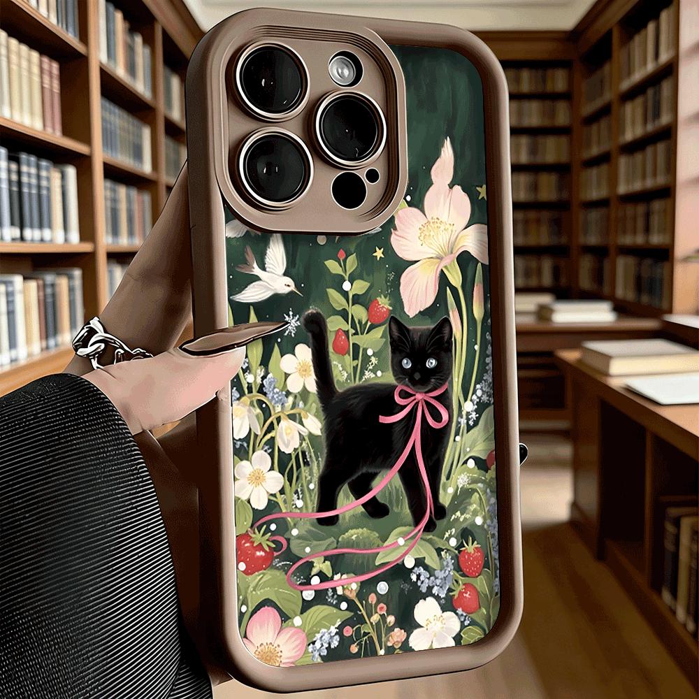 Black Cat in Flower Garden Soft TPU Phone Case For Samsung Galaxy S23 S24 S25 S26 Ultra S22 S21 S20 Plus FE A35 A55 A56 Cover