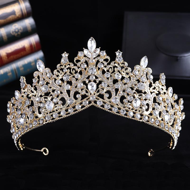 DIEZI Baroque Luxury Water Drop AB Pink Sky Blue Crystal Tiara Crown Women Party Jewelry Sets Bridal Crown Wedding Hair Jewelry золотой