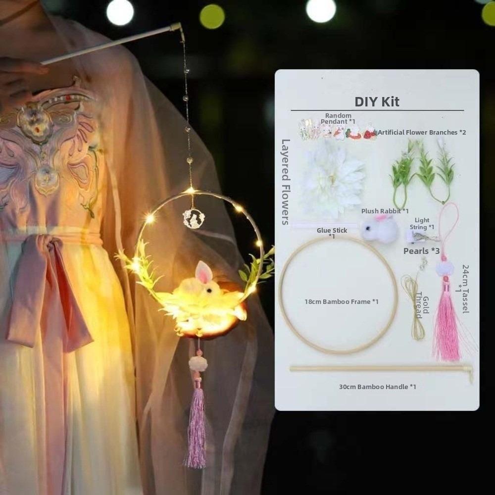 Handmade Rabbit Flower Lamp Luminous Mid-Autumn Lantern Bamboo Ring Lantern  Children Gift белый
