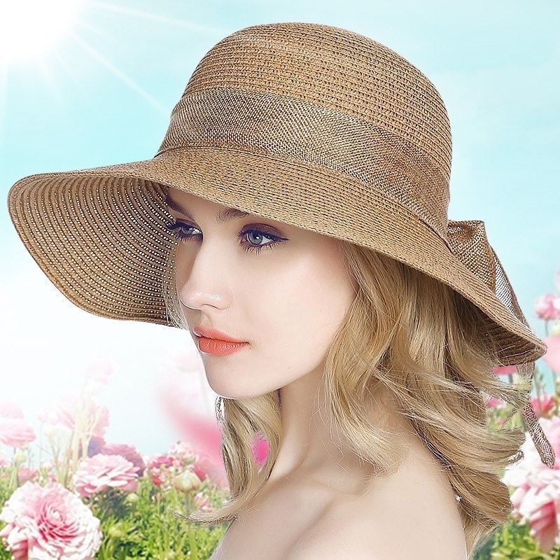 Cappello Panama da Donna con Fiocco Piatto Moda Cappelli Estivi per Donne Cappello da Sole Spiaggia Cappelli da Sole da Donna Paglia