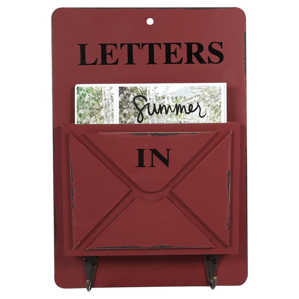 Wood Mail Box Letter Rack Key Holder Wall Storage Creative Home Decoration with Hook Hanger