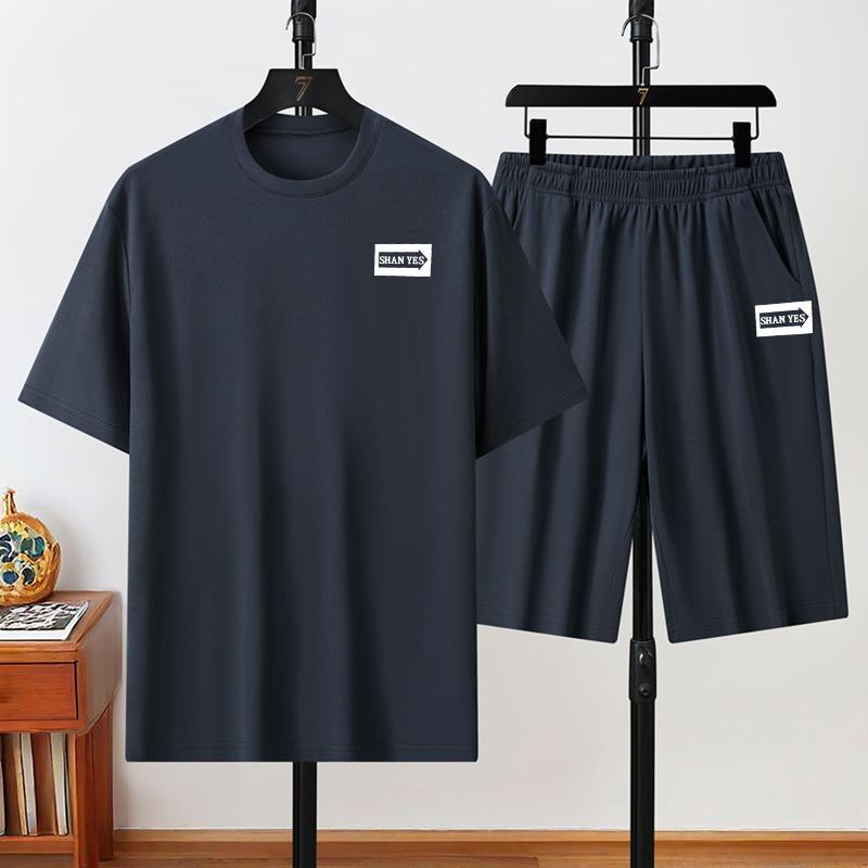 Short Sleeved Shorts Set for Men's Summer Loose Round Neck Print Two-piece Set for Men