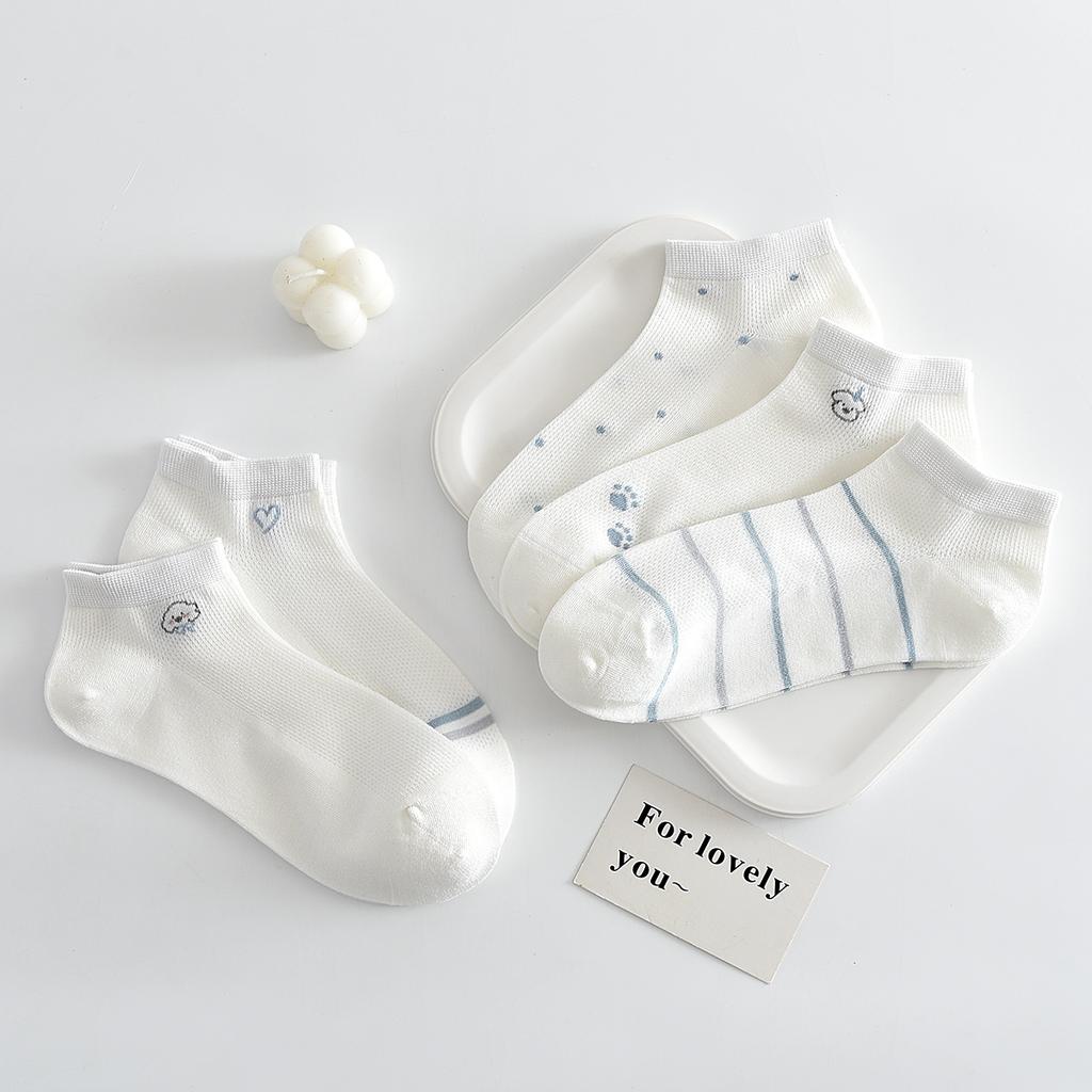 Teenage Girls' 5-Pair Thin Mesh Cotton Cartoon Socks
