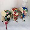 Northeast Big Flower Cloth Lei Feng Hat Children Autumn and Winter Thickened Warm Ear Protection Hat Parent-child Ski Hat Cold Cotton Polyester