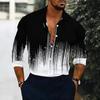 Men Collared Shirt Black White Gradient Vertical Line Drip Print Long Sleeve Button Down Top
