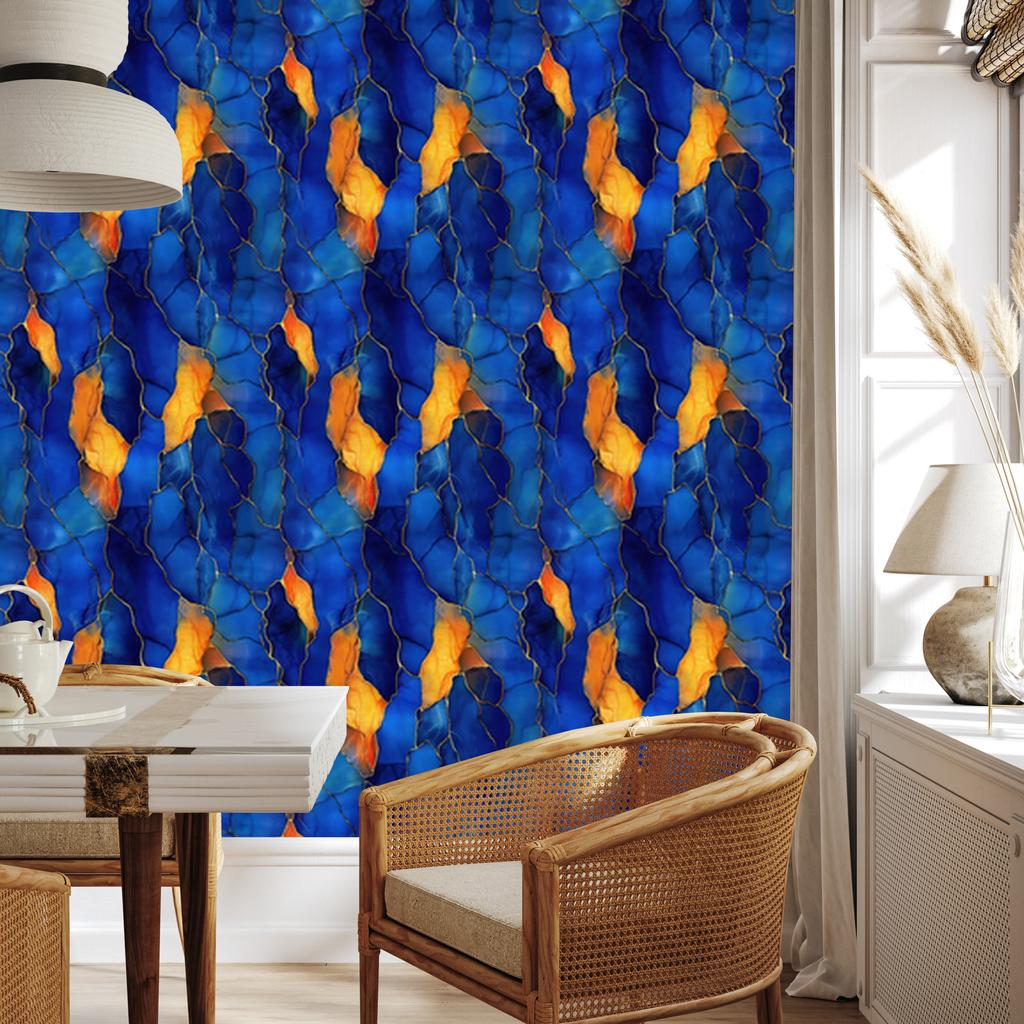 Ink Blue, Navy Blue and Gold Wallpaper for Living Room and Bedroom 50x1000