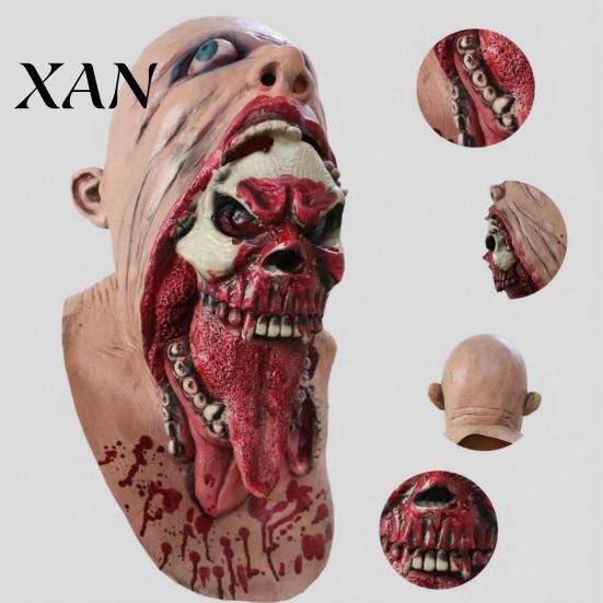 Realistic Halloween Mask Horror Skull Latex Mask, Tongue Sticking-Out Full Head Comfortable Masquerade for Cosplay Party Costume Props Breathable