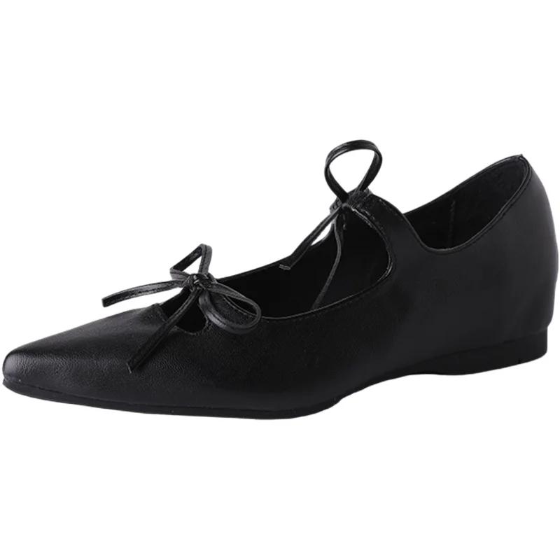 Fashion Butterfly-knot Women Mary Jane Shoes Fashion Pointed Toe Internal Elevation Shoes Spring Autumn Ladies Elegant Dress Pumps