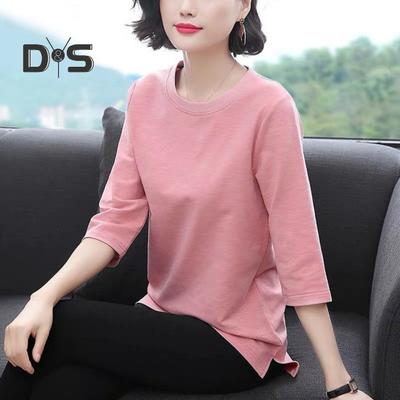 Top da donna Girocollo Manica 3/4 Tinta unita Elasticizzato Pullover Top Vestibilità Regolare T-shirt estiva Abbigliamento quotidiano