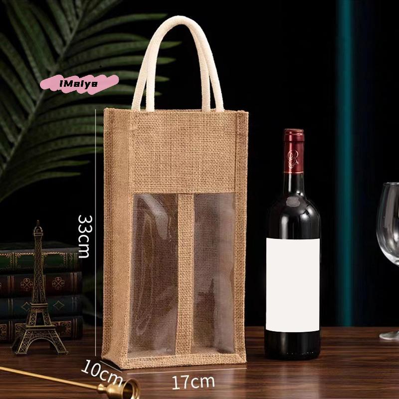 M-1Pc Red Wine Handbag Gift Box with Window And Handle Single Double Bottle Champagne Packaging Bag Wedding Favors for Guests
