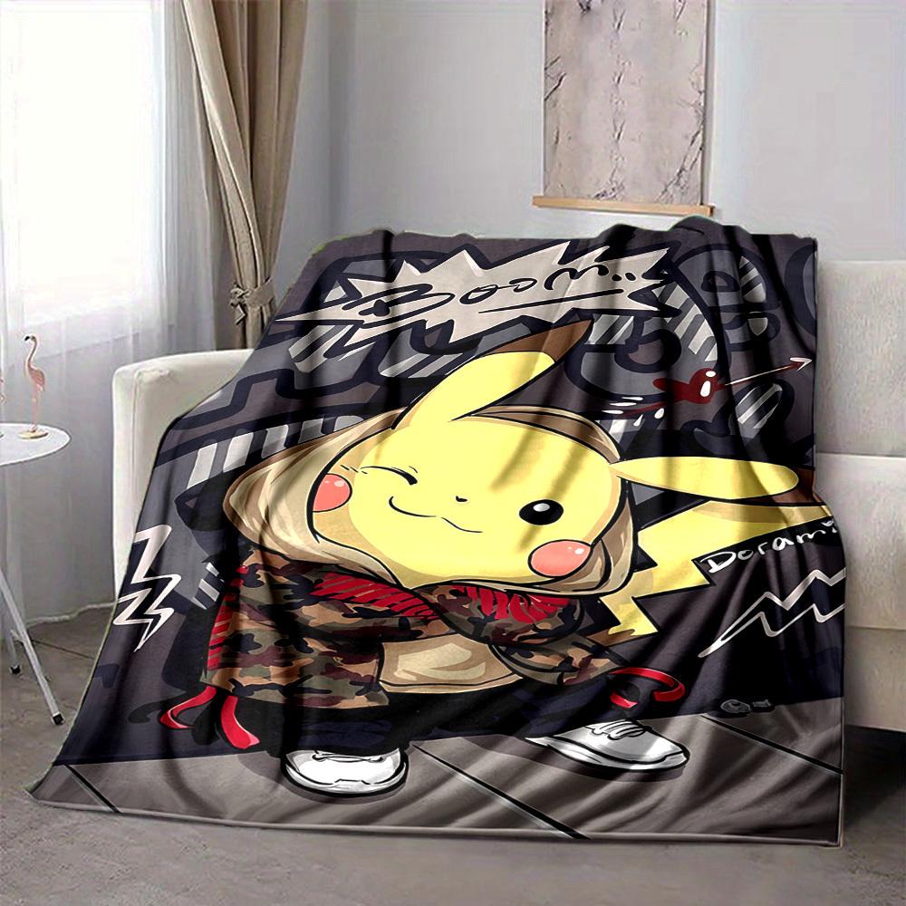1pc Pikachu Flannel Throw Blanket - HD Printed Lightweight Soft Warm All-Season Blanket for Sofa, Bed, 80x120cm