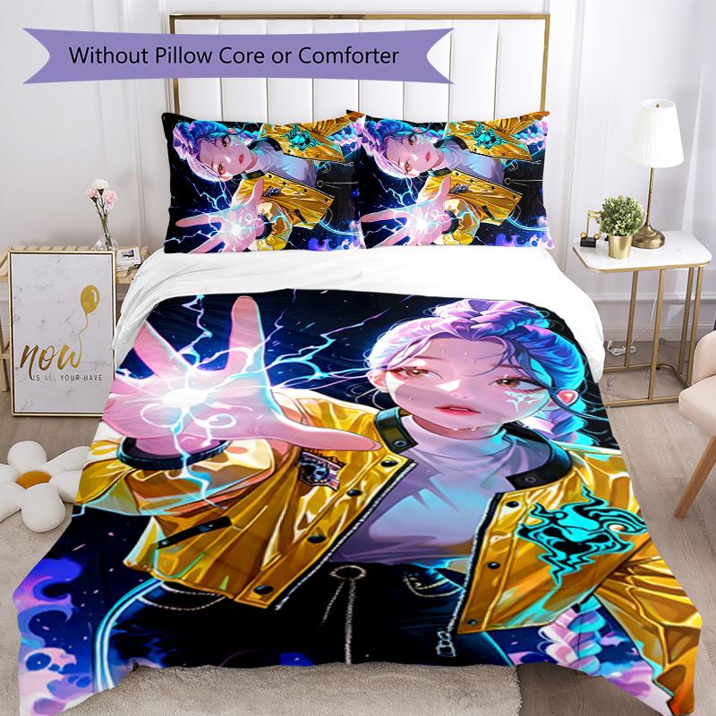 KPOP Hunter 3-teiliges Bettwäsche-Set Bettbezug Verschluss Enthält 1 Bettbezug & 2 Kissenbezüge für Alle Jahreszeiten Schlafzimmer Zuhause Wohnheim Dekor