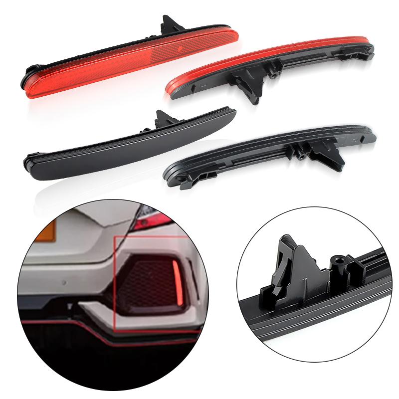 2pcs For 2017-up Honda Civic Hatchback, Type-R, or SI 4-Door Sedan  LED Bumper Reflector Light Red/Black Shells Accessories