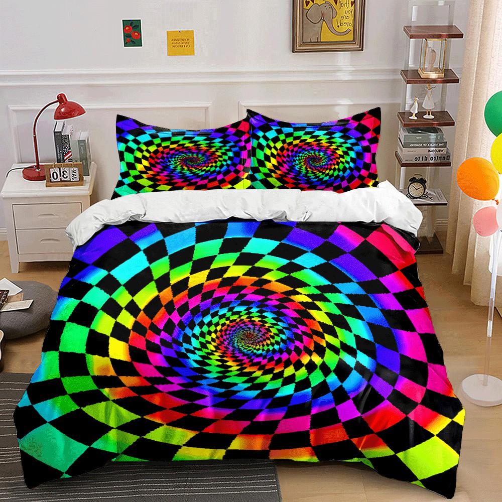 Colorful Illusion Set For Decor Exquisite Three-Piece Bedding Set Gift For Kids And Adults