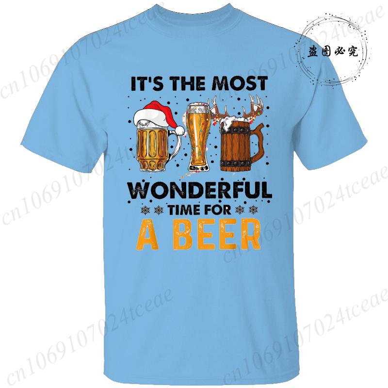 Men's Funny T-shirt Clothing It's The Most Wonderful Time for A Beer Christmas Tee Shirt Reindeer Drinking Graphic Tees Clothing