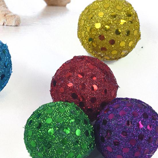 5 Pcs Funny Eye-catching Bright Color Cat Sound Toy Pet Kitten Sequin Ball Supplies