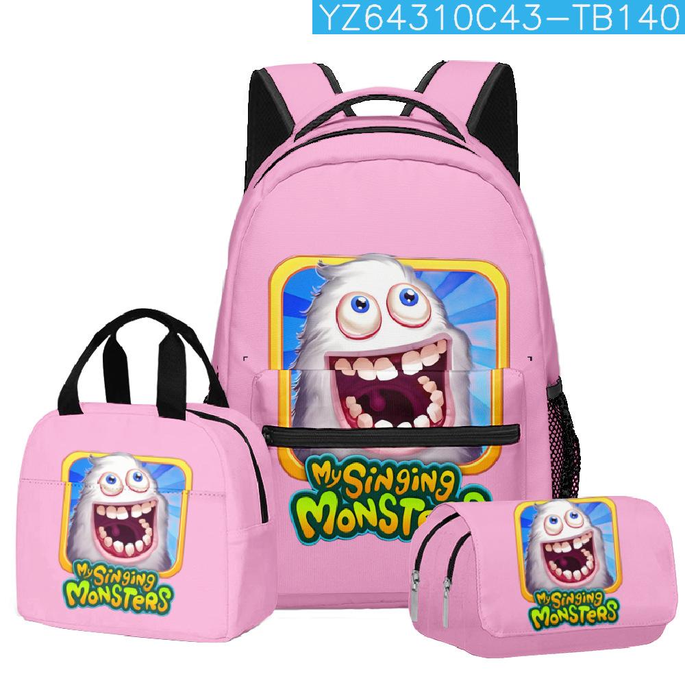 Classic Popular Novelty Singing Monsters 3D Print 3pcs/Set Student School Bags Travel Notebook Backpack Lunch Bag Pencil Case