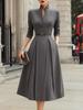 New Autumn Models, European and American Solid Color Waist V-neck Pendulum Long-sleeved Autumn and Winter Dress Women's Clothing