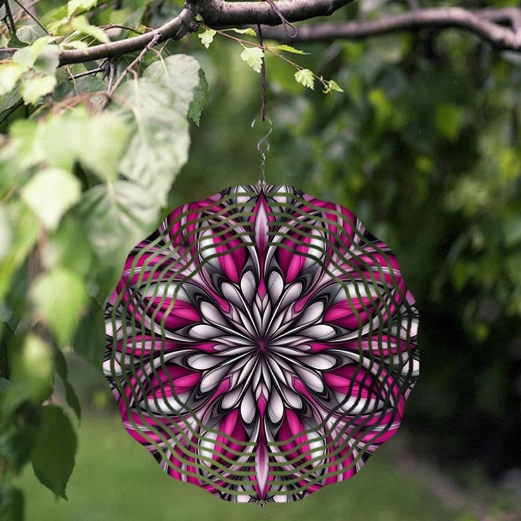 Elegant 2D Metal Wind Spinner - Vibrant Pink & Black Floral Design, Ideal for Garden & Outdoor Decor, Battery-Free Operation, Perfect Giftor