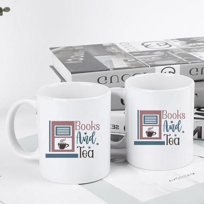 11oz Library Coffee Mug Sticker Ceramic Coffee Mug With Handle Kitchen Water Cup Office Drinkware Reading Lover Gifts