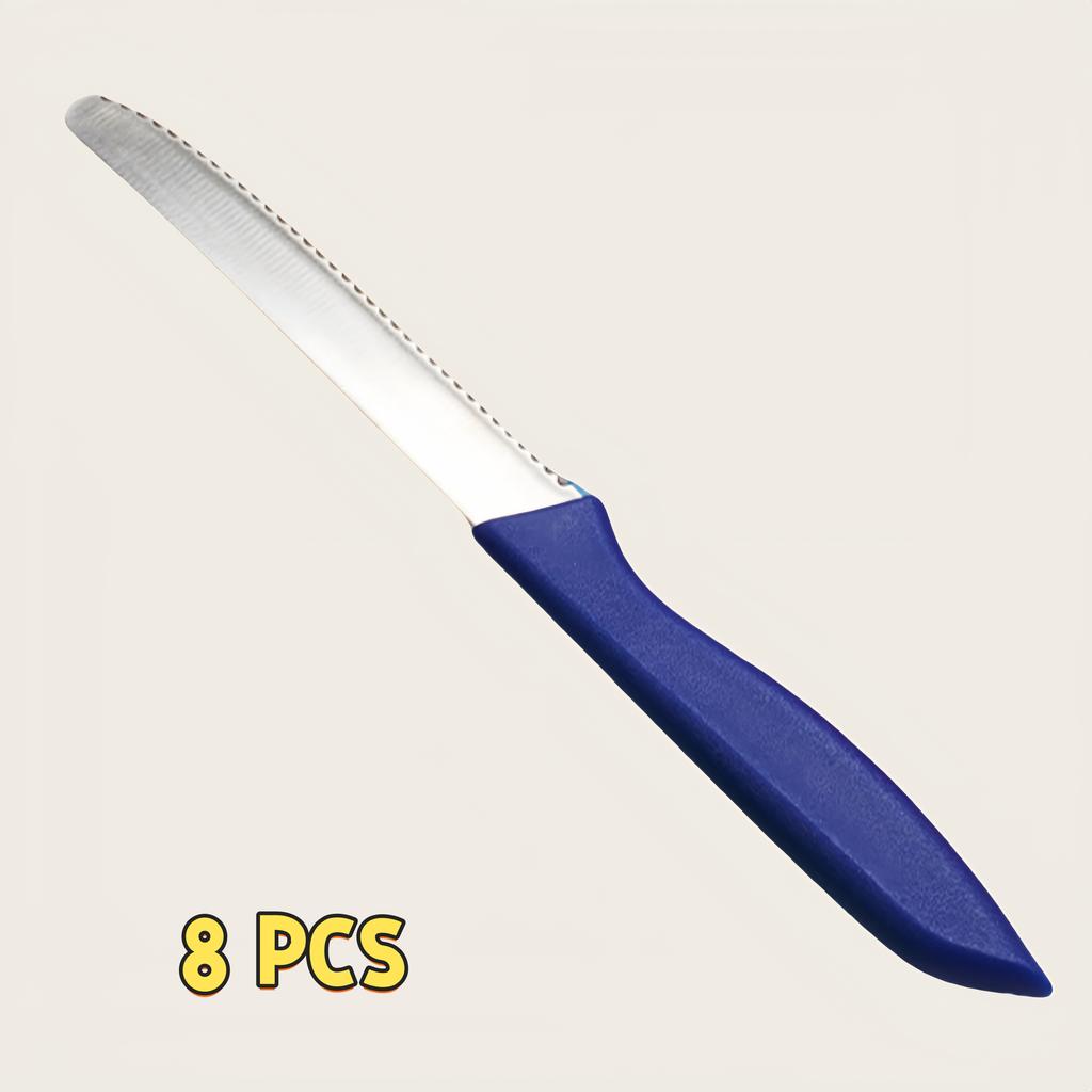 Serrated Steak Knife, Stainless Steel Steak Knife With Pointed Tail Plastic Handle, Multifunctional Kitchen Bread Dessert Knife