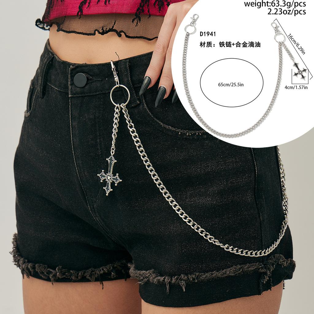Hip Hop Metal Cross Pendant Jeans Chain, Sweet Cool Spice Girl Metal Chain Tassel Waist Chain